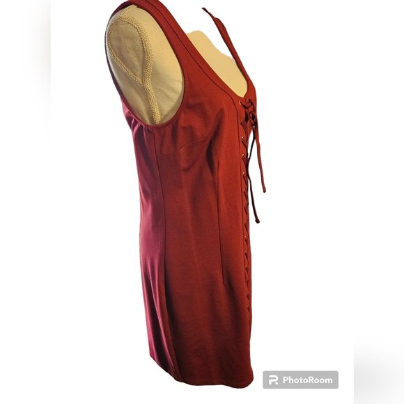 Guess womens XL mini dress NWOT. Maroon lace up front and back zipper. - Picture 2 of 12